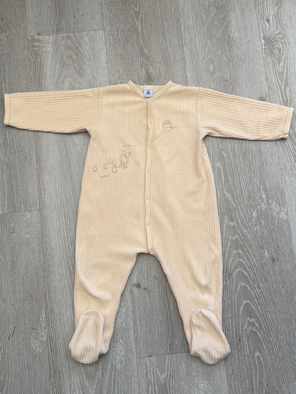 Petit Bateau Coton Velour Ribbed Light Yellow Baby Pyjama Footie 18M (81cm)
